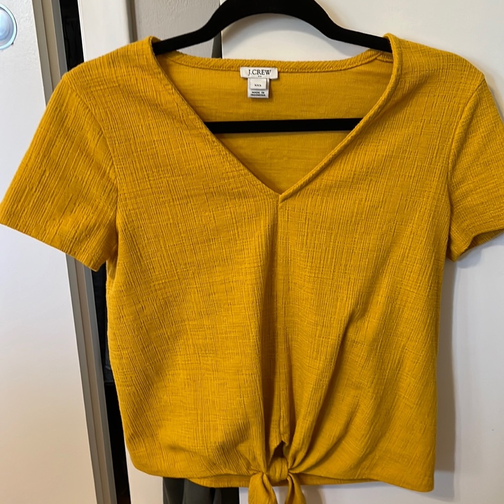 J crew short sleeve mustard shirt with knot